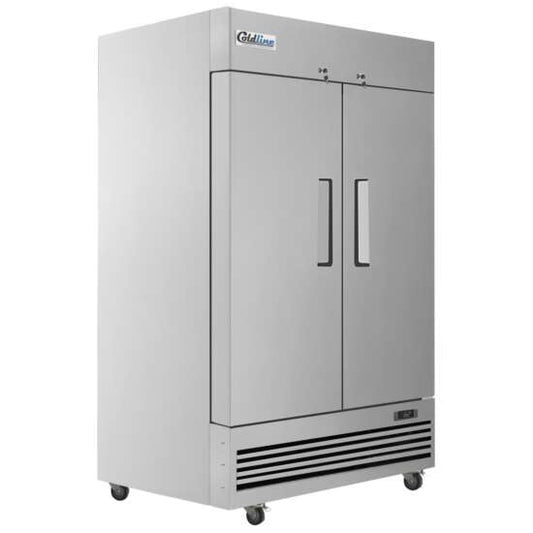 Coldline T-2FE 54" Solid Door Commercial Reach-In Freezer featuring a durable stainless steel design, energy-efficient cooling system, digital temperature controls, and spacious adjustable shelving. Perfect for storing large quantities of frozen goods in commercial kitchens.
