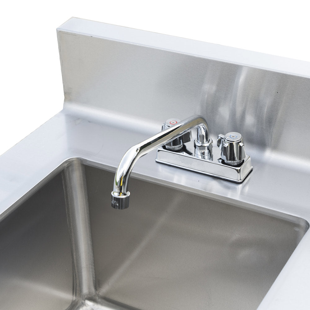 "Stainless steel work table with sink, 24"D x 72"L, featuring an enclosed base and sliding doors, ideal for food prep, cleaning, and efficient workspace organization in commercial kitchens."