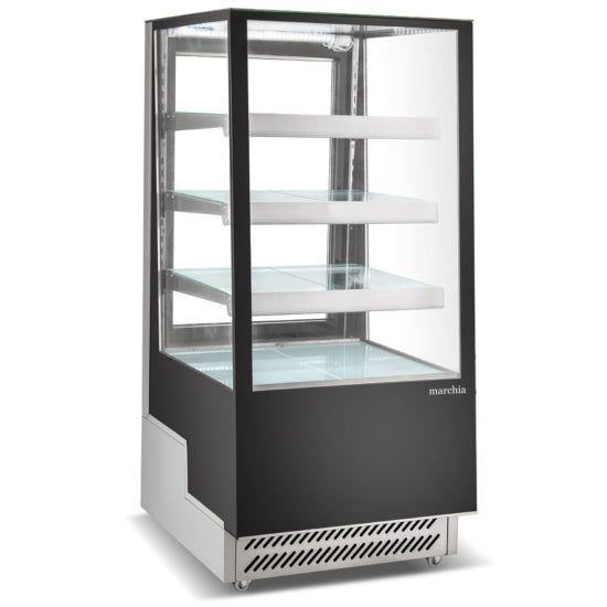 The Marchia TMB25 25-inch Refrigerated Bakery Display Case with straight glass, designed to showcase baked goods, pastries, and desserts while keeping them fresh and at the perfect temperature. Ideal for smaller bakeries, cafés, and delis.