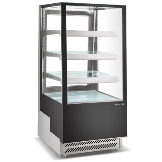 The Marchia TMB25 25-inch Refrigerated Bakery Display Case with straight glass, designed to showcase baked goods, pastries, and desserts while keeping them fresh and at the perfect temperature. Ideal for smaller bakeries, cafés, and delis.