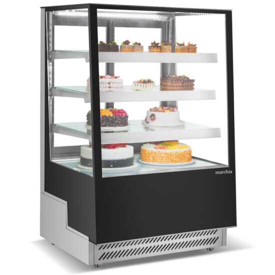 The Marchia TMB36 36-inch Refrigerated Bakery Display Case with straight glass, ideal for displaying a range of baked goods, pastries, and desserts while ensuring they stay fresh and cool. Perfect for bakeries, cafés, and delis.