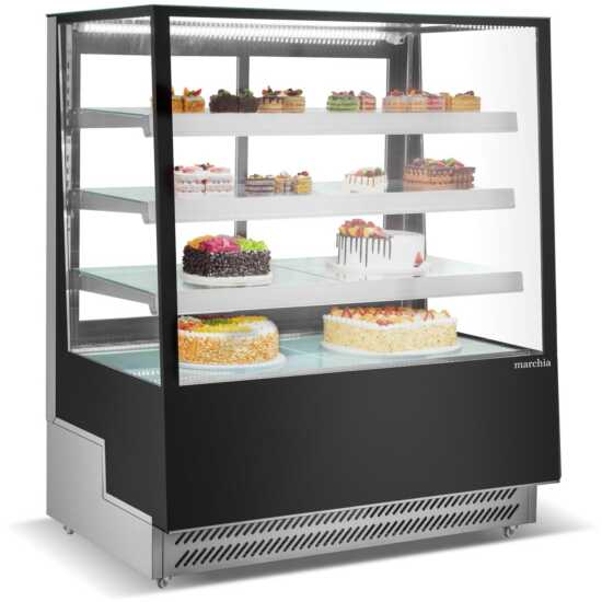 The Marchia TMB48 48-inch Refrigerated Bakery Display Case with straight glass, designed for showcasing a variety of baked goods, pastries, and desserts while keeping them fresh and at the perfect temperature. Ideal for bakeries, cafés, and delis.