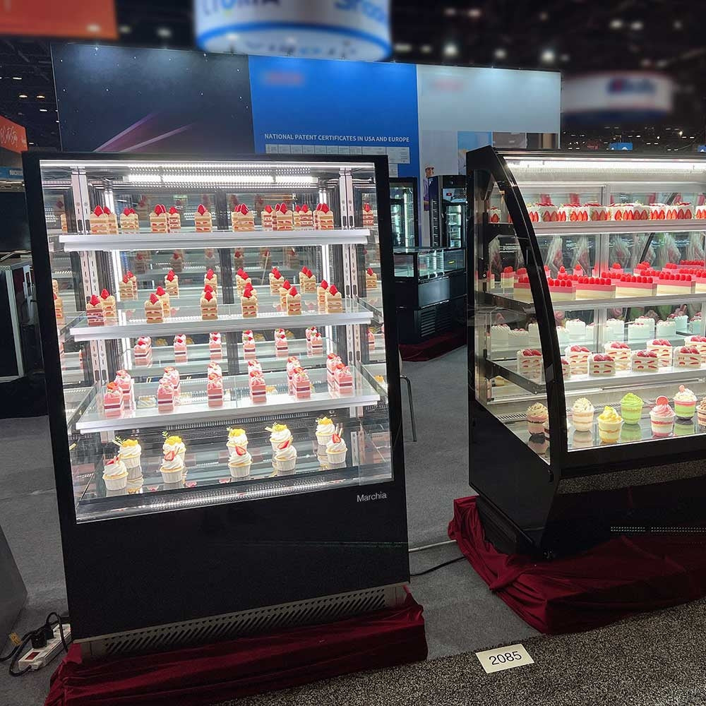 The Marchia TMB48 48-inch Refrigerated Bakery Display Case with straight glass, designed for showcasing a variety of baked goods, pastries, and desserts while keeping them fresh and at the perfect temperature. Ideal for bakeries, cafés, and delis.