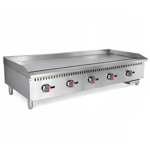 Prepline ENCTGM-60-N/L 60” Commercial Countertop Gas Griddle with manual controls, built for restaurants, diners, cafés, and commercial kitchens. Features a wide cooking surface, durable stainless steel construction, and powerful heat output for high-volume grilling and consistent cooking performance.
