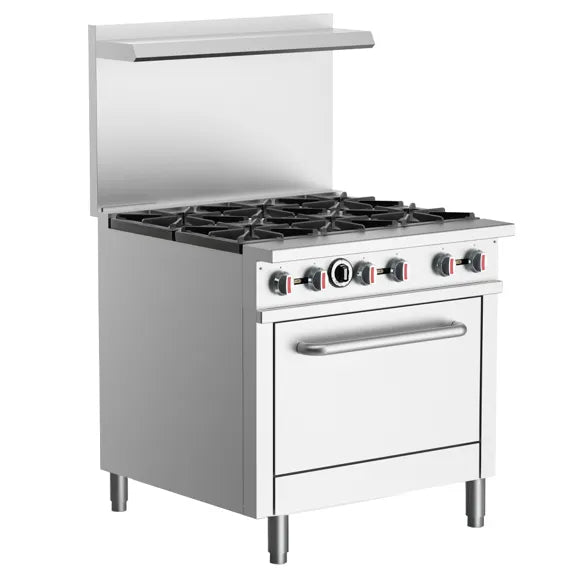 The ELITE E6-N 36" 6-Burner Range with Oven | Natural Gas is a comparable commercial gas range to the Prepline ENR6B36N, featuring six high-output burners and a standard oven base for restaurant kitchens.