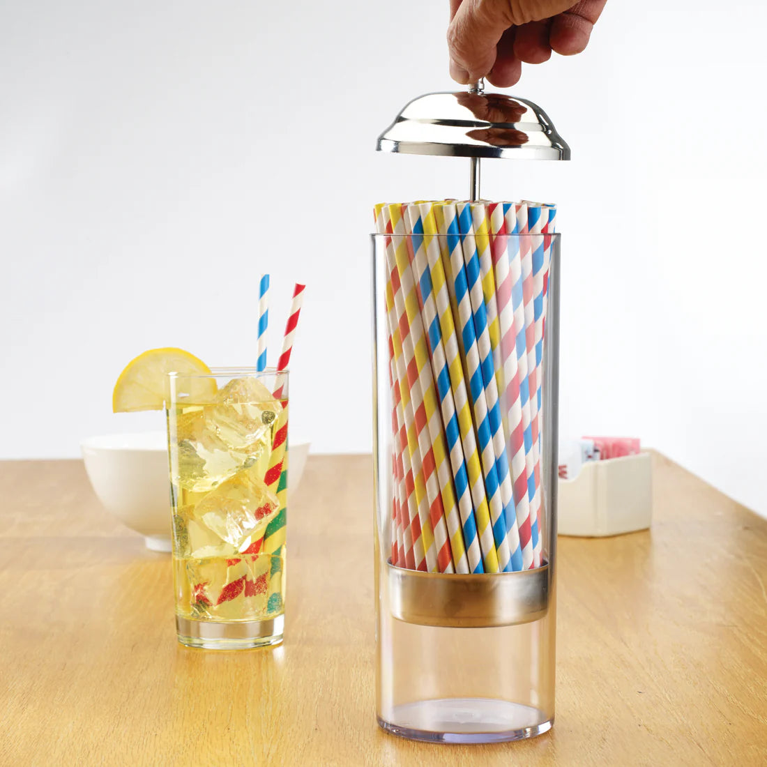 Winco SDP-3, Stainless Steel Top SAN Cylinder Straw Dispenser