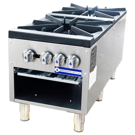 Standard Range SR-SP2 double 18-inch burner commercial gas stock pot range 160000 BTU for high-capacity boiling and stock preparation in restaurants and commercial kitchens
