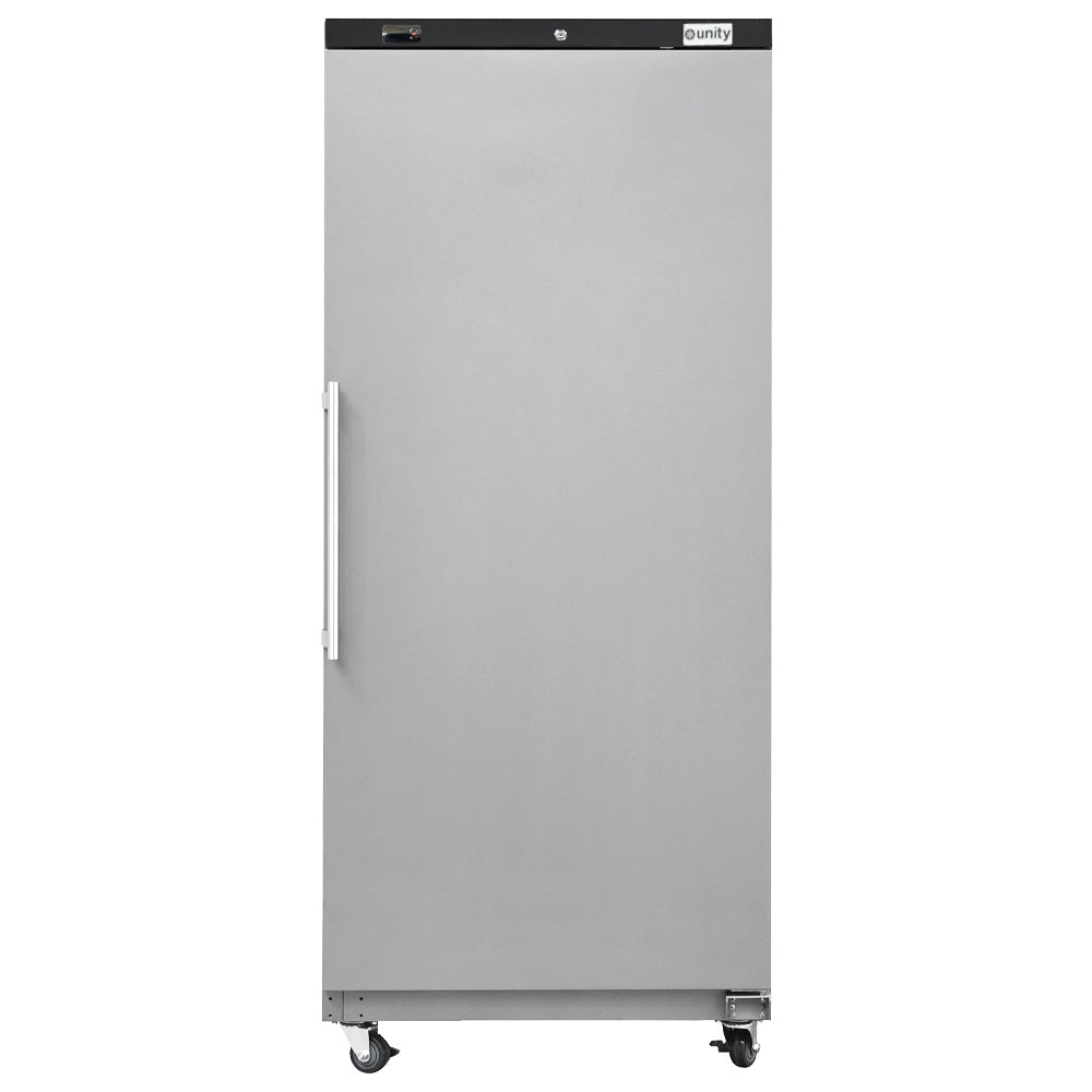 Unity U-22RE 31-inch economy solid door commercial reach-in refrigerator with stainless steel construction, digital temperature control, and energy-efficient design, ideal for restaurants, cafes, and commercial kitchens.