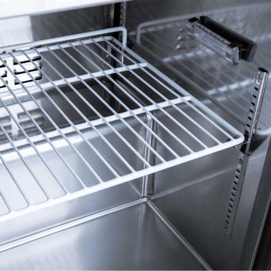 The Coldline UC-72R is a 72-inch undercounter worktop refrigerator with an 18 cu. ft. capacity, designed to store large quantities of fresh ingredients while providing a durable prep surface for kitchens.