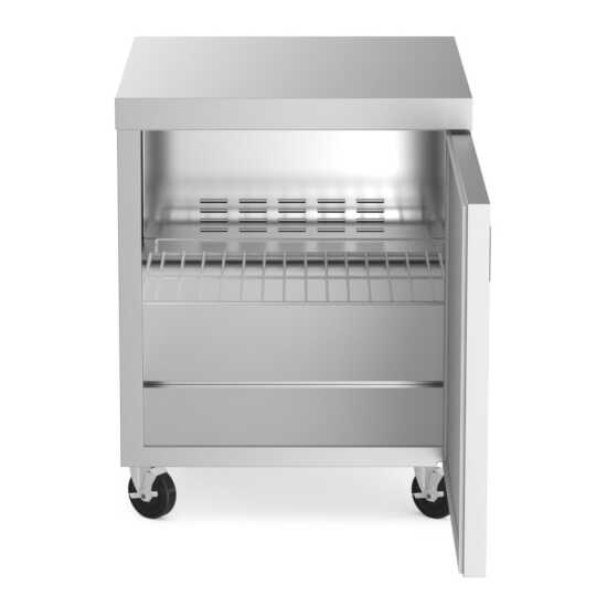 The Coldline UC-27F is a 27-inch undercounter worktop freezer with 6.3 cu. ft. capacity, ideal for kitchens to store frozen items while offering a durable work surface for food preparation.
