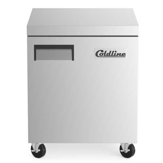 The Coldline UC-27F is a 27-inch undercounter worktop freezer with 6.3 cu. ft. capacity, ideal for kitchens to store frozen items while offering a durable work surface for food preparation.