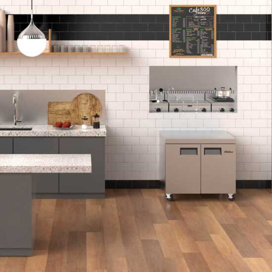 The Coldline UC-36R is a 36-inch undercounter worktop refrigerator with an 8.5 cu. ft. capacity, perfect for storing fresh ingredients while offering a durable surface for food preparation in kitchens.