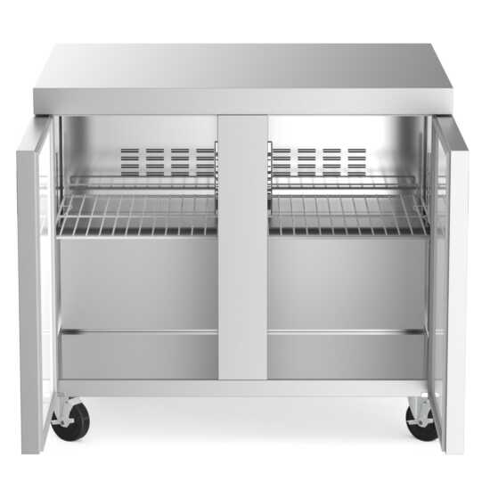 The Coldline UC-36R is a 36-inch undercounter worktop refrigerator with an 8.5 cu. ft. capacity, perfect for storing fresh ingredients while offering a durable surface for food preparation in kitchens.