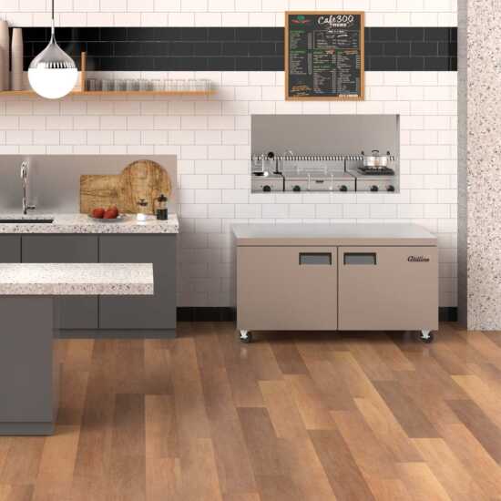 The Coldline UC-60R is a 60-inch undercounter worktop refrigerator with a 15 cu. ft. capacity, ideal for storing fresh ingredients and offering a sturdy work surface for food preparation in commercial kitchens.