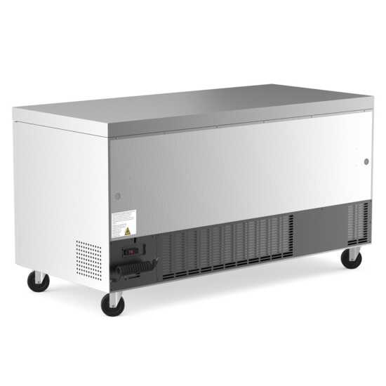 The Coldline UC-60F is a 60-inch undercounter worktop freezer with a 15 cu. ft. capacity, offering ample frozen storage and a durable work surface for efficient food preparation in commercial kitchens.