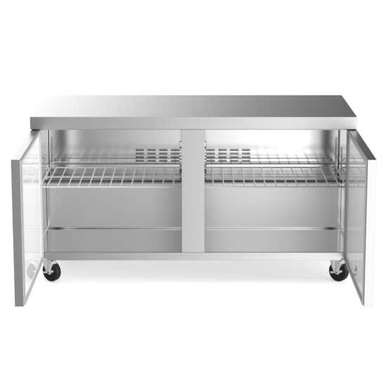 The Coldline UC-60F is a 60-inch undercounter worktop freezer with a 15 cu. ft. capacity, offering ample frozen storage and a durable work surface for efficient food preparation in commercial kitchens.