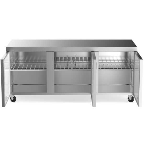 The Coldline UC-72R is a 72-inch undercounter worktop refrigerator with an 18 cu. ft. capacity, designed to store large quantities of fresh ingredients while providing a durable prep surface for kitchens.