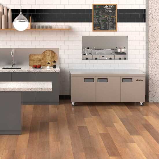 The Coldline UC-72R is a 72-inch undercounter worktop refrigerator with an 18 cu. ft. capacity, designed to store large quantities of fresh ingredients while providing a durable prep surface for kitchens.
