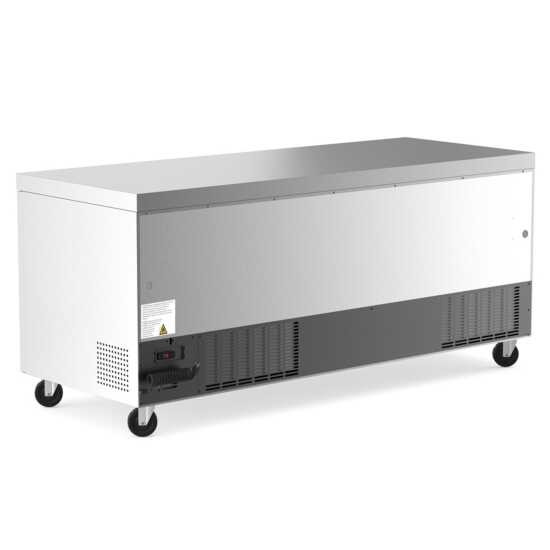 The Coldline UC-72R is a 72-inch undercounter worktop refrigerator with an 18 cu. ft. capacity, designed to store large quantities of fresh ingredients while providing a durable prep surface for kitchens.