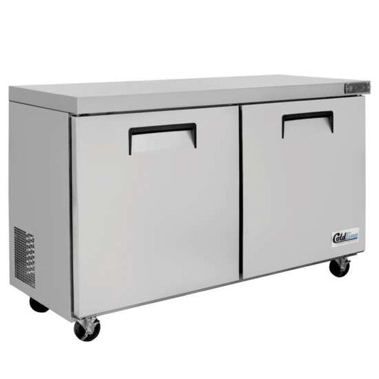 Coldline UCN-60R 60-inch narrow-depth undercounter worktop refrigerator with a spacious design, stainless steel construction, and efficient cooling, perfect for commercial kitchen storage.