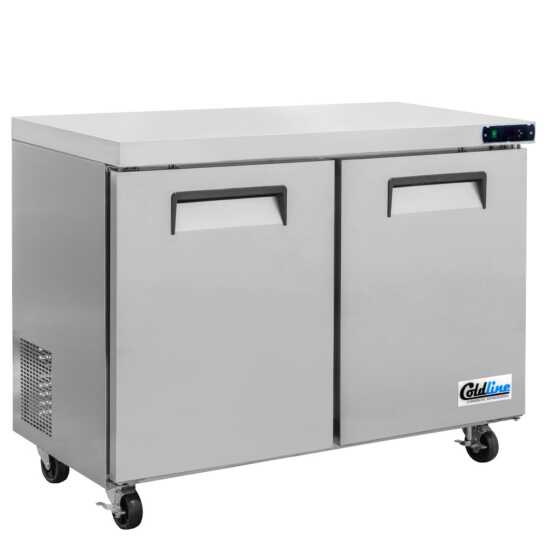 The Coldline UCN-48F is a 48-inch narrow depth undercounter worktop freezer, designed for compact spaces to store frozen items efficiently while offering a durable surface for food prep.