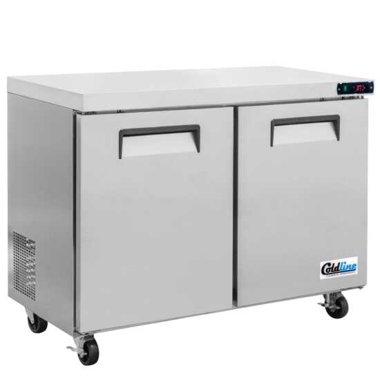 The Coldline UCN-48R is a 48-inch narrow depth undercounter worktop refrigerator, offering efficient fresh ingredient storage in tight spaces while providing a sturdy surface for food preparation.
