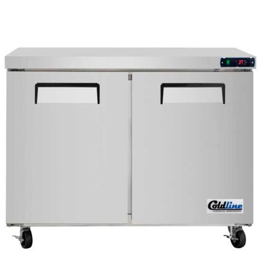 The Coldline UCN-48R is a 48-inch narrow depth undercounter worktop refrigerator, offering efficient fresh ingredient storage in tight spaces while providing a sturdy surface for food preparation.