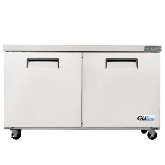 Coldline UCN-60R 60-inch narrow-depth undercounter worktop refrigerator with a spacious design, stainless steel construction, and efficient cooling, perfect for commercial kitchen storage.
