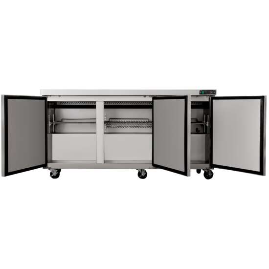Coldline UCN-72R 72-inch narrow-depth undercounter worktop refrigerator, featuring a robust stainless steel build and ample storage capacity, designed for space-efficient refrigeration in commercial kitchens.
