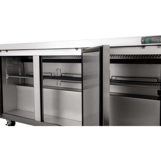 Coldline UCN-72R 72-inch narrow-depth undercounter worktop refrigerator, featuring a robust stainless steel build and ample storage capacity, designed for space-efficient refrigeration in commercial kitchens.