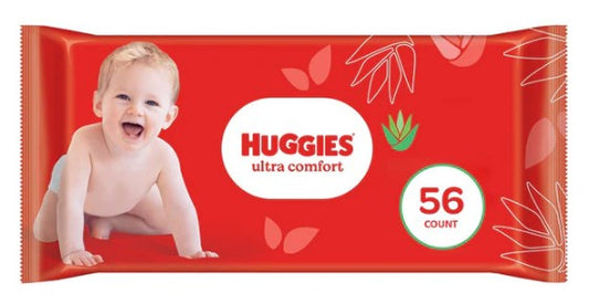 Huggies Baby Wipes Ultimate Comfort, 56 ct pack, extra soft and gentle wipes for hands, face, and diaper area.