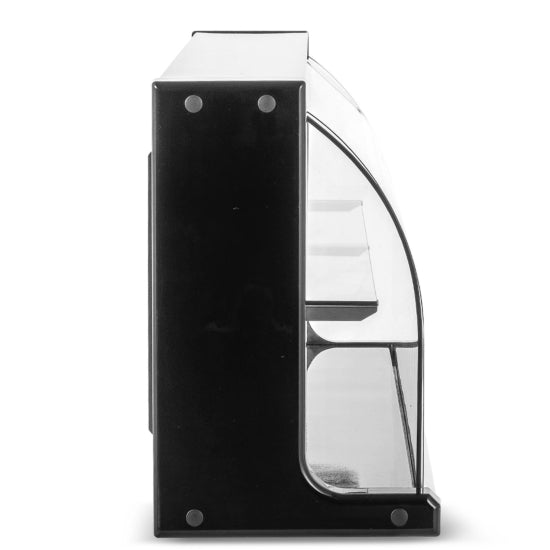 Marchia USTAR-T60 57-inch Dry Curved Glass Bakery Display Case, non-refrigerated. Features a sleek curved glass front, spacious adjustable shelves, and durable black base. Perfect for showcasing pastries, desserts, and bread in bakeries, cafes, or stores.