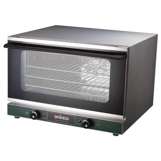 Half-Size Countertop Convection Oven 1/Pack features a spacious interior with (3) chrome wire shelves that are perfectly sized for cooking small batches of pizza, baked goods, and warm sandwiches. Thanks to its stainless steel construction, this highly durable, easy to clean countertop oven can tackle the toughest cooking needs while its dual pane tempered glass door allows you to monitor the baking progress.
