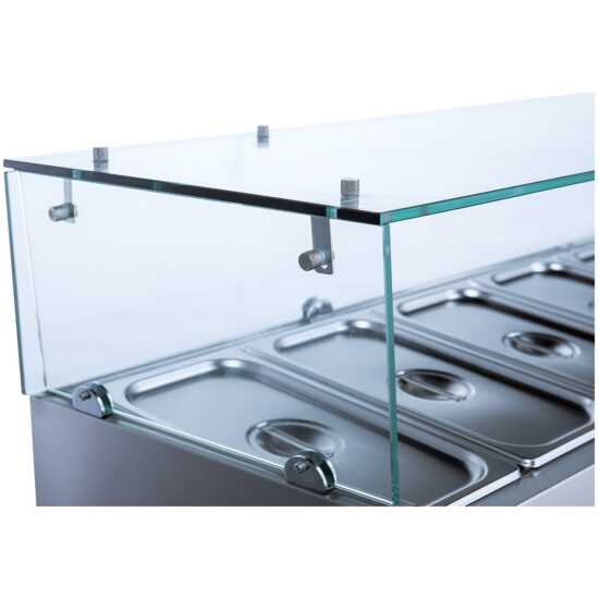 Coldline CTP48SG 48-inch refrigerated countertop salad bar with glass topping rail, featuring 4 pans. Perfect for smaller settings, this unit keeps salads and toppings fresh while offering easy visibility.
