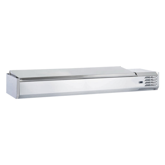 Coldline CTP60SS 60-inch refrigerated countertop salad bar with stainless steel topping rail, featuring 6 pans. Ideal for keeping salads, toppings, and ingredients fresh in restaurants or cafeterias.