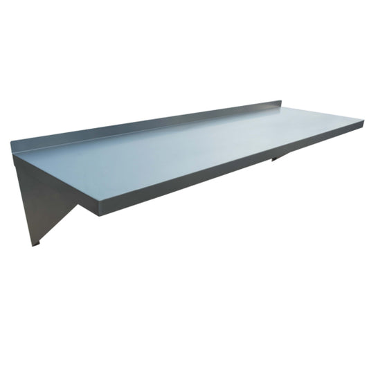 Prepline PWS-1460 14"x60" stainless steel wall-mounted shelf with a sleek, durable design, ideal for commercial kitchen storage and organization.