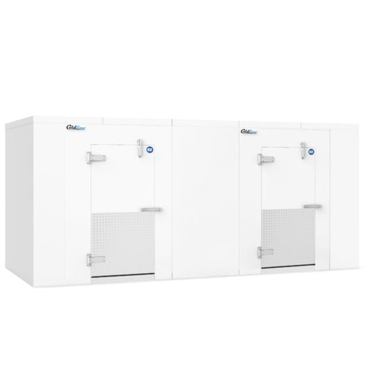 Coldline 12 x 16 walk-in cooler and freezer combo box with floor for dual-temperature food storage in restaurants grocery stores and commercial kitchens