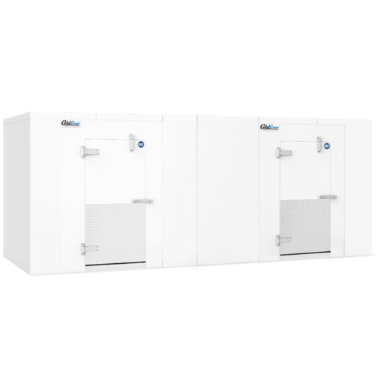 Coldline 8 x 18 walk-in cooler and freezer combo box with floor for dual-temperature food storage in restaurants grocery stores and commercial kitchens