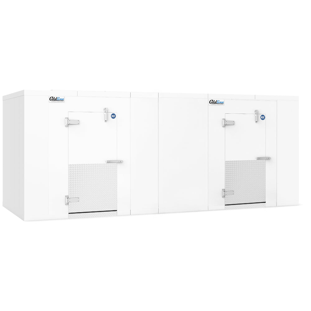 Coldline 8 x 20 walk-in cooler and freezer combo box with floor for dual-temperature food storage in restaurants grocery stores and commercial kitchens