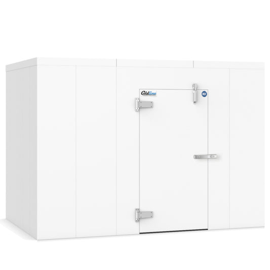 A Coldline 10 x 10 walk-in refrigerator cooler box designed for commercial use. Features a spacious interior with durable, insulated walls and a secure door, ensuring consistent cooling and efficient food storage and preservation in professional kitchen environments.