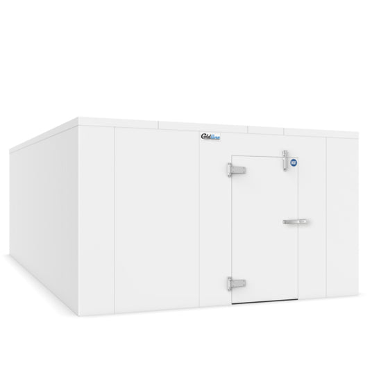 A Coldline 12 x 12 walk-in refrigerator cooler box designed for commercial kitchens. Features a large, spacious interior with durable insulated walls and a secure door, providing consistent temperature control for efficient food storage and preservation in professional environments.