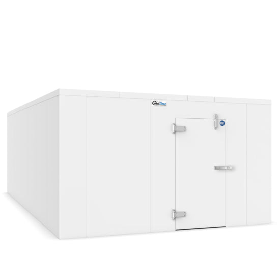 A Coldline 12 x 14 walk-in refrigerator cooler box designed for commercial kitchens. Offers a generous interior space with durable, insulated walls and a secure door, ensuring consistent temperature control for efficient food storage and preservation in high-demand environments.
