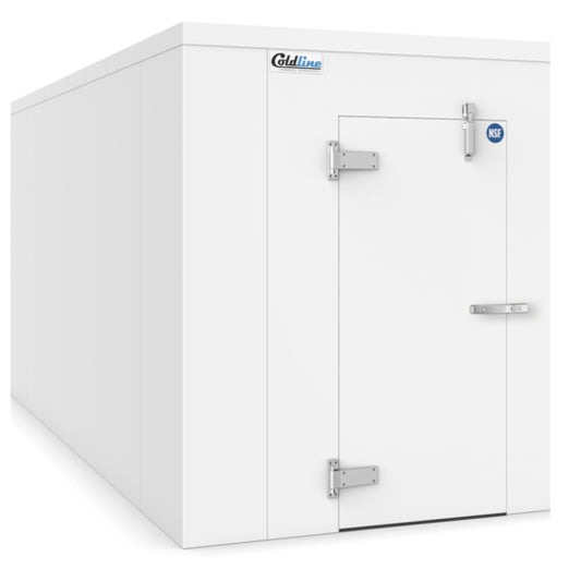 A Coldline 6 x 12 walk-in refrigerator cooler box designed for commercial kitchens. Provides ample storage space with durable insulated walls and a secure door to ensure consistent cooling. Perfect for efficient food preservation in professional environments.