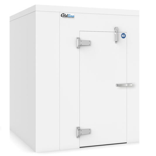 A Coldline 6 x 6 walk-in refrigerator cooler box, designed for commercial use. Provides ample refrigerated storage with reliable cooling performance. Features a durable structure, insulated walls, and easy-access door for efficient temperature management and food preservation.