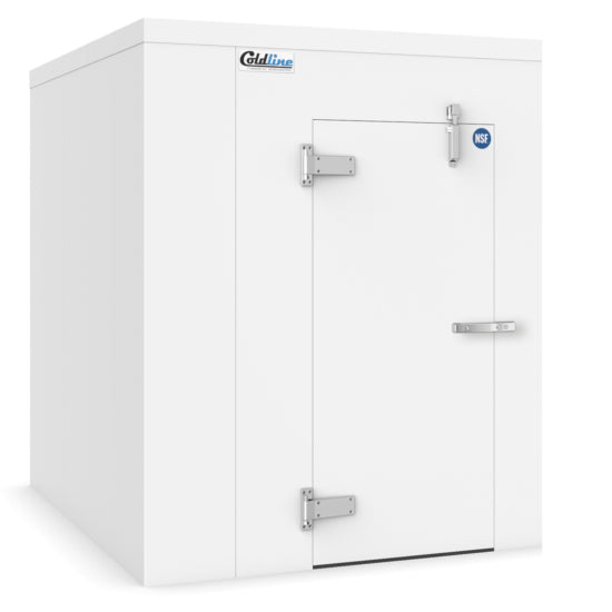 A Coldline 6 x 8 walk-in refrigerator cooler box designed for commercial use. Offers spacious refrigerated storage with durable construction, insulated walls, and a secure door. Ensures consistent cooling for food preservation in professional settings.