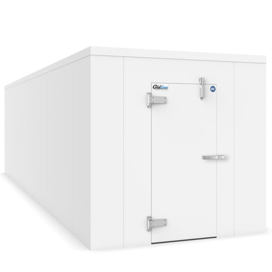 A Coldline 8 x 18 walk-in refrigerator cooler box built for commercial use. Provides a vast interior with durable, insulated walls and a secure door, ensuring reliable and consistent temperature control for efficient food storage and preservation in professional kitchens.