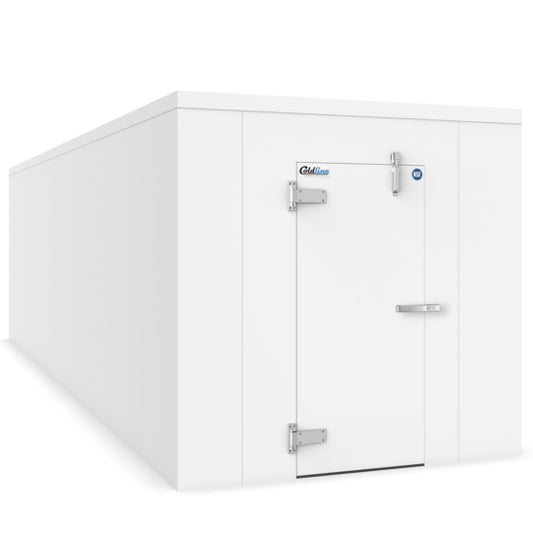 A Coldline 8 x 20 walk-in refrigerator cooler box designed for commercial kitchens. Offers an expansive interior with durable, insulated walls and a secure door, providing reliable temperature control for optimal food storage and preservation in high-demand environments.