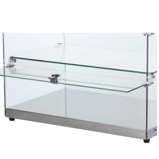 Countertop bakery display case, model Marchia CA45, with clear glass panels and multiple interior shelves for showcasing pastries, cakes, bread, and baked goods. Compact commercial display unit designed for cafes, bakeries, and food counters, offering visibility and organized presentation.