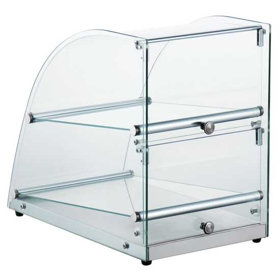 Marchia CA70 Curved Glass Dry Countertop Food Display Case, ideal for presenting baked goods, pastries, and snacks with style and visibility in cafes, bakeries, and food service establishments.