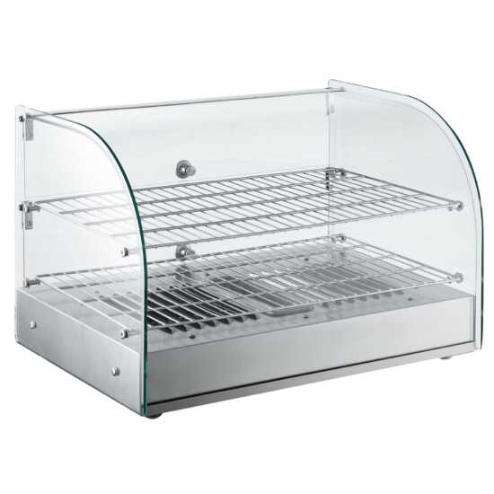 Marchia HCA45 22" curved glass countertop hot food display warmer, designed for keeping food warm and ready to serve, perfect for showcasing hot snacks, sandwiches, and more in cafés or convenience stores.